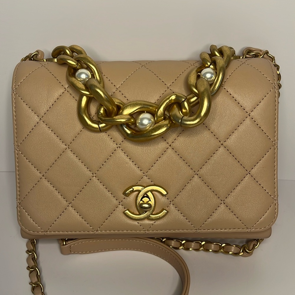 CHANEL Pearl Boy Chain Pink Mini Flap Bag